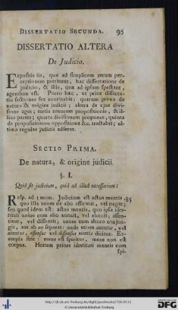 Dissertatio Altera. De Judicio.