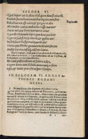 In Eclogam VI. Annotationes Eobani Hessi.