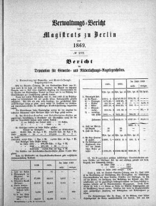 No. XVII. Bericht der Deputation für Gewerbe- und Niederlassungs-Angelegenheiten