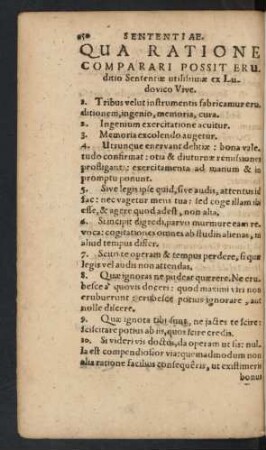 Qua Ratione Comparari Possit Eruditio Sententiae utilissimae ex Ludovico Vive.