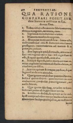 Qua Ratione Comparari Possit Eruditio Sententiae utilissimae ex Ludovico Vive.