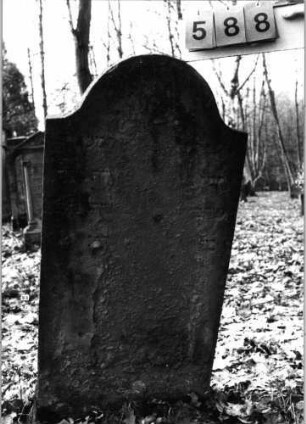 Grabstein 588 (Index: 99753085) Material: Sandstein Zustand: abgeblättert mit fast völlig. Textverlust Maße HxBxT: 118x59x9 cm Beschreibung: Stele, Konvexbogenabschluß: Grabstein 588