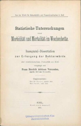 Statistische Untersuchungen zur Morbidität und Mortalität im Wochenbette