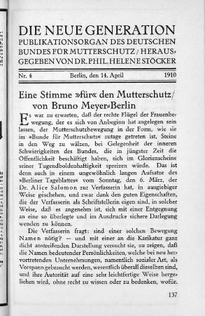 Eine Stimme "für" den Mutterschutz/ von Bruno Meyer-Berlin