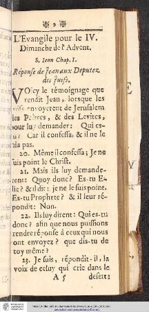 L'Evangile pour le IV. Dimanche de l'Advent