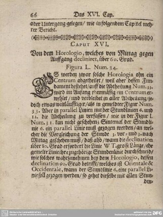 CAPUT XVI. Von dem Horologio, welches von Mittag gegen Auffgang decliniret, über 60. Grad.