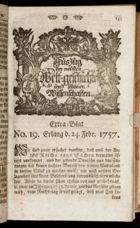 No. 19. Extra-Blat. Erlang d. 24. Febr. 1757.