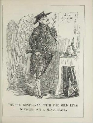 The old gentleman (with the mild eyes) dressing for a masquerade