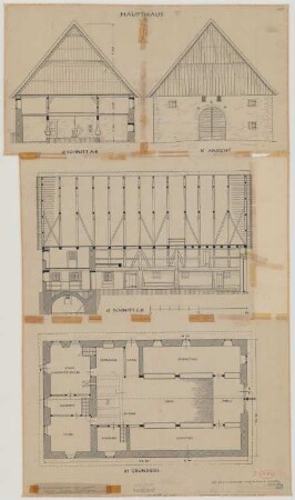 Ohle (Kreis Altena): Hof Grimminghauser. Haupthaus (Grundriss, Ansicht, Schnitt)