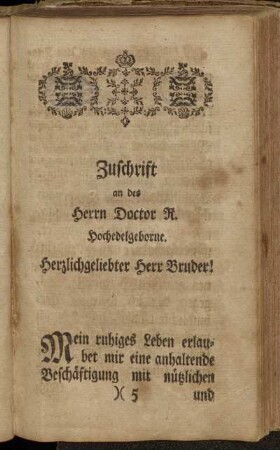 Zuschrift an des Herrn Doctor R. Hochedelgeborne.
