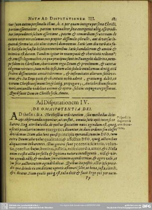 Ad Disputationem IV. De Omnipotentia Dei