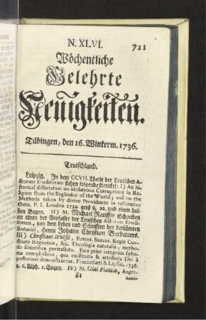 N. XLVI. Tübingen, den 16. Winterm. 1736