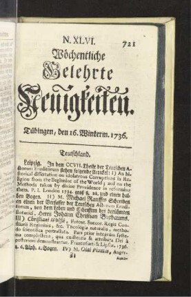 N. XLVI. Tübingen, den 16. Winterm. 1736
