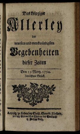Den 19. Mertz. 1754. Zwölftes Stück.