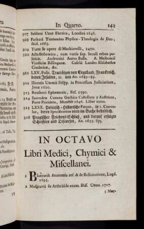 141-170, Libri Medici, Chymici & Miscellanei.