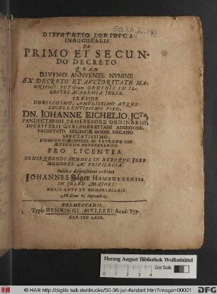 Disputatio Iuridica Inauguralis De Primo Et Secundo Decreto