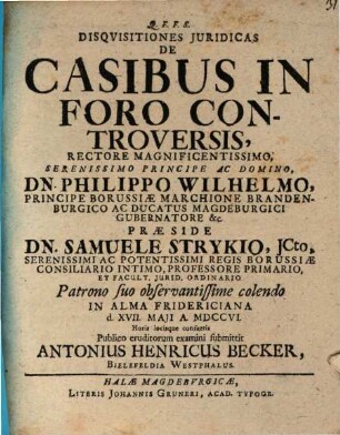 Disquisitiones Juridicas De Casibus In Foro Controversis