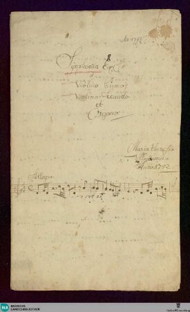 Symphonies - Don Mus.Ms. 1793 : vl (2), org; D