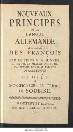 Nouveaux Principes De La Langue Allemande A L'Usage Des François