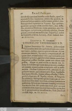 Epistola V. Lovanium. Cornelio Vanderemio S. D.