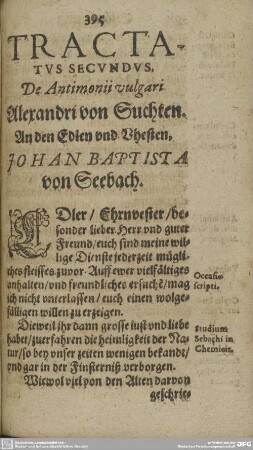 TRACTATUS SECUNDUS, De Antimonio vulgari Alexandri von Suchten.