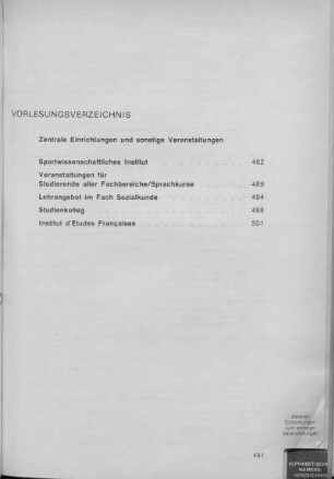Zentrale Einrichtungen und sonstige Veranstaltungen
