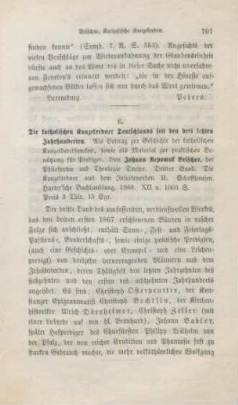 701-702 [Rezension] Brischar, Johann Nepomuk, Die katholischen Kanzelredner Deutschlands seit den drei letzten Jahrhunderten