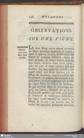 Observations Sur Une Vigne