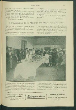 La inauguración de la "Escuela del Hogar" en el Durazno