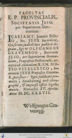 Facultas R. P. Provincialis, Societatis Jesu, per Superiorem Germaniam.