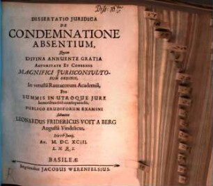 Diss. iur. de condemnatione absentium