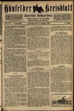 Erste Ausgabe vom Donnerstag, den 18. Dezember 1924.