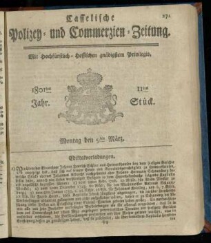 11tes Stueck, Montag den 9ten Maerz 1801