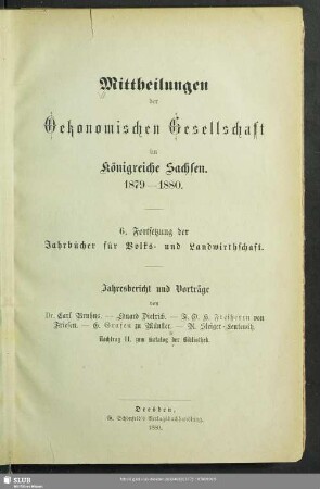 6.1879/80(1880): Mitteilungen der Ökonomischen Gesellschaft im Königreiche Sachsen