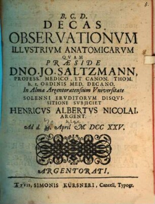 Decas observationum illustrium anatomicarum