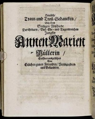 Hertzliche Traur- und Trost-Gedancken.
