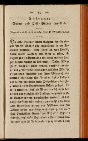Anfrage : Büdner und Halb-Büdner betreffend