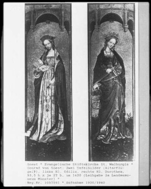 Links: Heilige Odilia, rechts: Heilige Dorothea