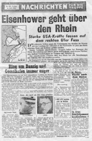 Nachrichtenblatt der US-Armee für die deutsche Wehrmacht zur Überquerung des Rheins durch die US-Truppen