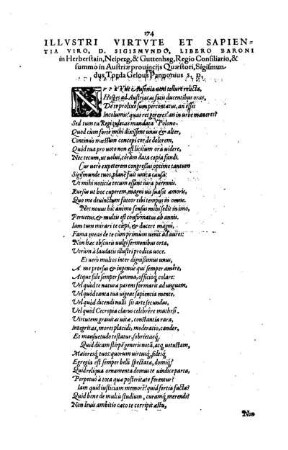 Illustri virtute et sapientia viro, d. Sigismundo, Libero Baroni in Herberstain, Neiperg, & Guttenhag, Regio Consiliario, & summo in Austriae prounincijs Quaestori, Sigismundus Torda Gelous Pannonius s.d.