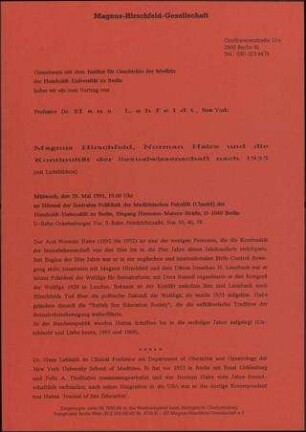 Magnus Hirschfeld, Norman Haire und die Kontinuität der Sexualwissenschaften nach 1935