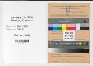 Entnazifizierung Willy Heinzen , geb. 06.06.1897 (Humorist)