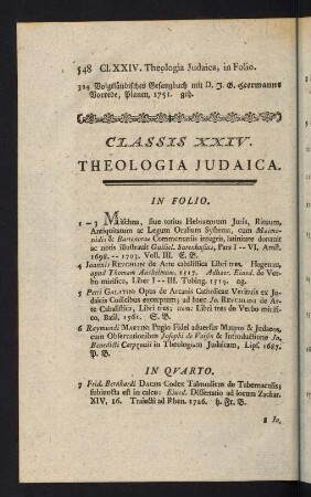 548-571, Classis XXIV: Theologia Judaica - Classis XXVIII: Theologia Turcica