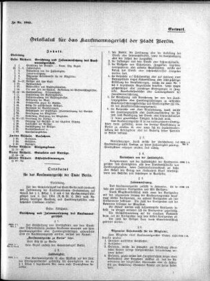 Anlage: Zu Nr. 1041, Entwurf, Ortsstatut für das Kaufmannsgericht der Stadt Berlin