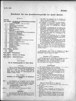 Anlage: Zu Nr. 1041, Entwurf, Ortsstatut für das Kaufmannsgericht der Stadt Berlin