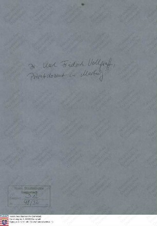 Vollgraff, [Karl Friedrich], Dr., Staatswissenschaftler, Privatdozent in Marburg