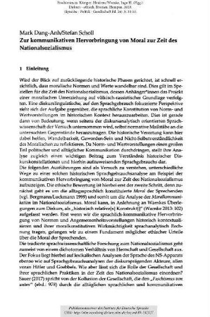 Zur kommunikativen Hervorbringung von Moral zur Zeit des Nationalsozialismus
