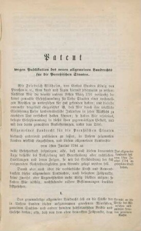Patent wegen Publikation des neuen allgemeinen Landrechts für die Preußischen Staaten