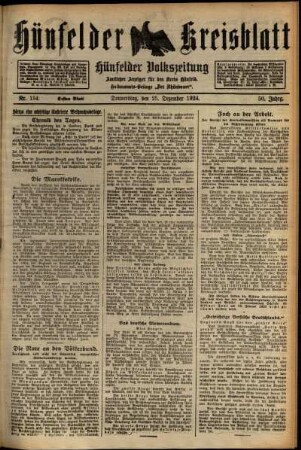 Erste Ausgabe vom Donnerstag, den 25. Dezember 1924.