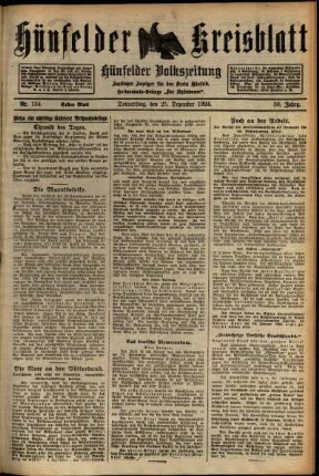 Erste Ausgabe vom Donnerstag, den 25. Dezember 1924.